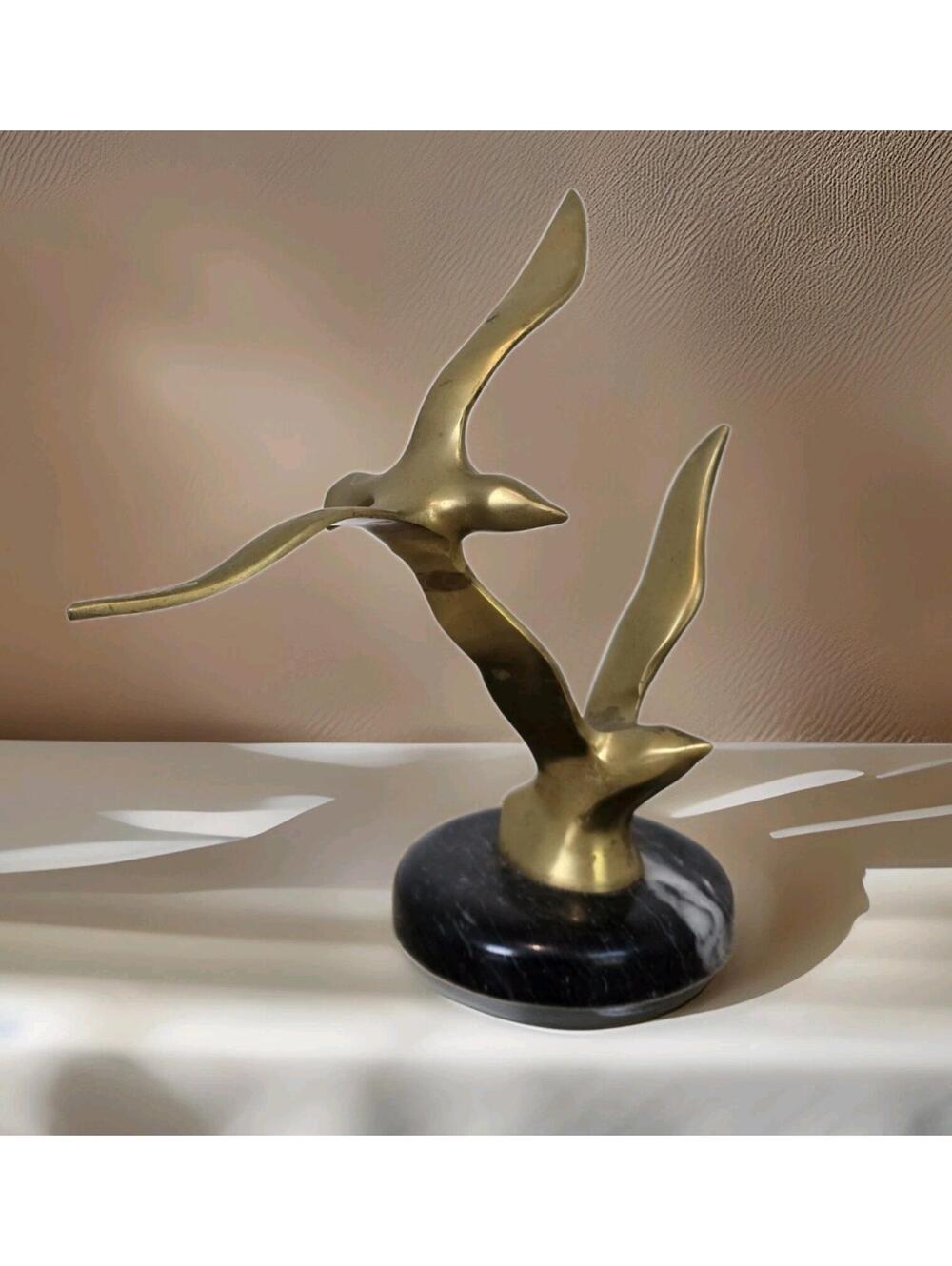 Vintage Seagull Statue "Andrea" By Sadek Brass with Marble Base